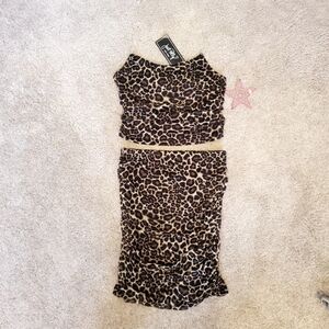 NWT Just Polly NY Leopard Print Skirt Set Sz Medium